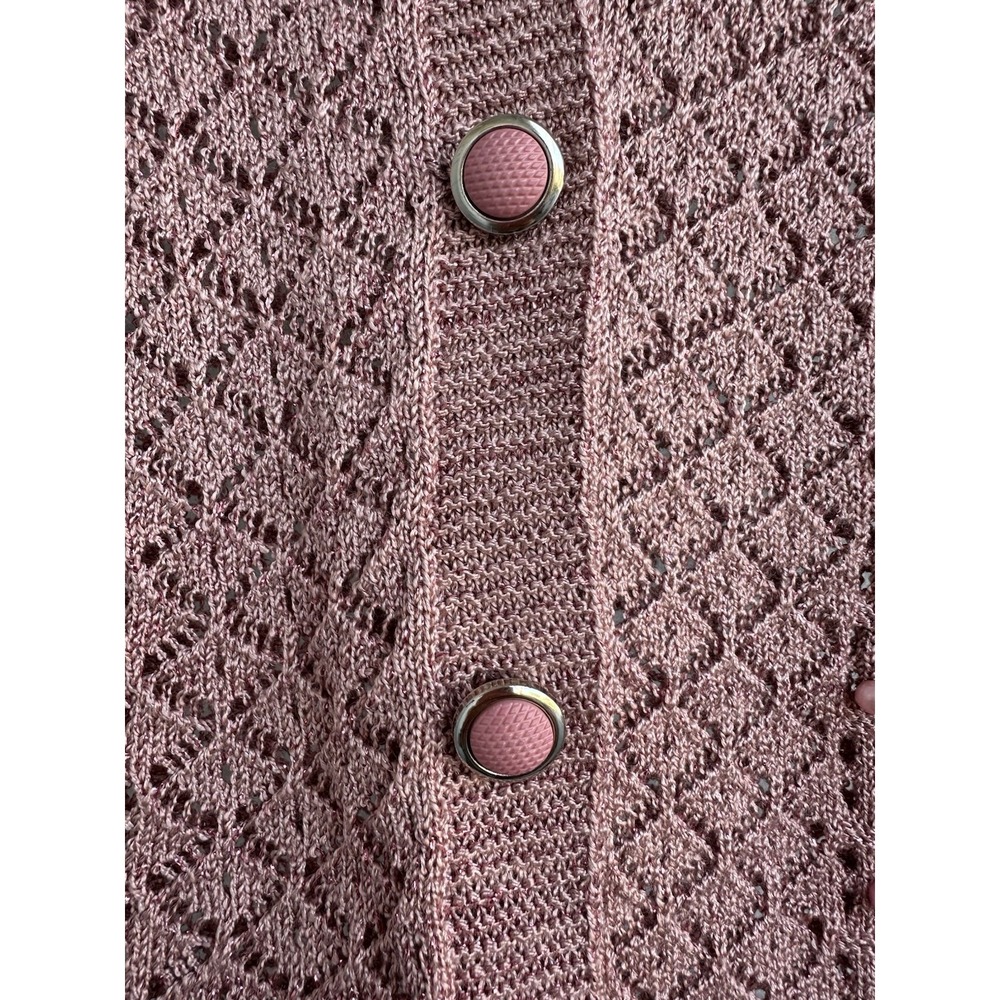 Biruni Retro Pink Lace Knit Cardigan Pearl‎ Detail Short Sleeve Small - Picture 8 of 10
